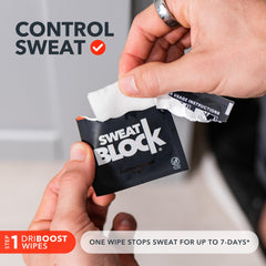 SweatBlock paquete DRIBOOST: toallitas antiperspirante para viaje y días ocupados