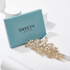 SWEETV accesorio cabello boda oro: pieza de lujo para novias y madrinas.