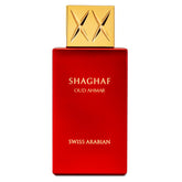 Shaghaf Oud Ahmar de Swiss Arabian, botella de lujo, ideal para salidas nocturnas.