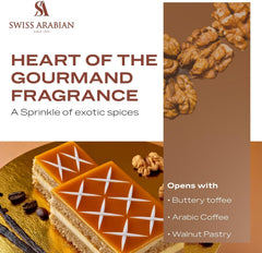 Swiss Arabian Shaghaf Vanilla Toffee, esencia en frasco, mezcla café y vainilla para experiencia sensorial.