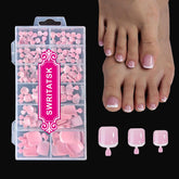 SWRITATSK uñas francesas de dedo del pie, cuadradas y rosadas para un aspecto natural.