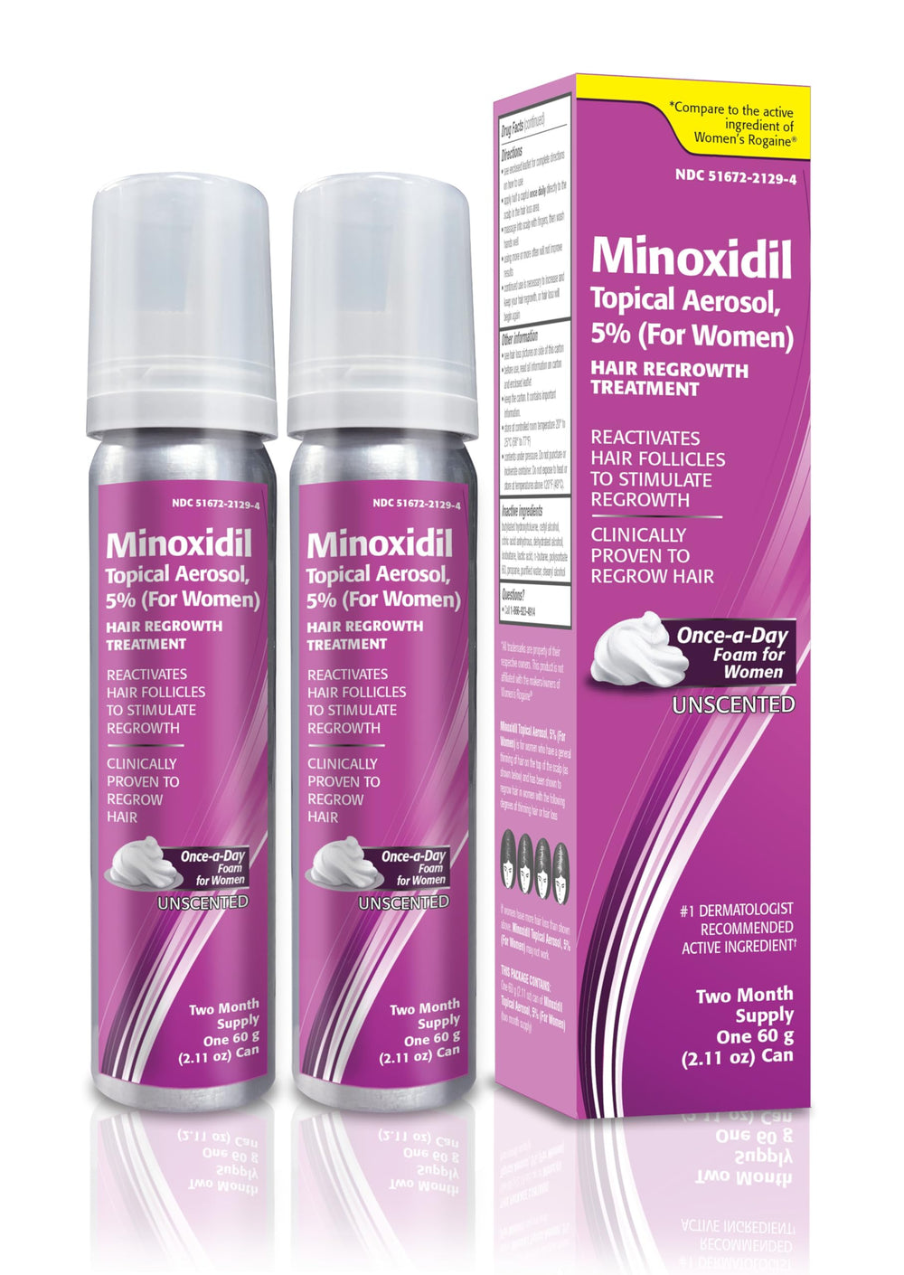 TARO Minoxidil Mousse Topique 5% pour femmes, flacon prêt pour application quotidienne.