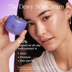 TATCHA Dewy Skin Cream creamy texture swipes onto skin for rich hydration.