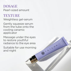Tatcha Luminous Deep Hydration Eye Serum aplicado en el contorno de ojos.