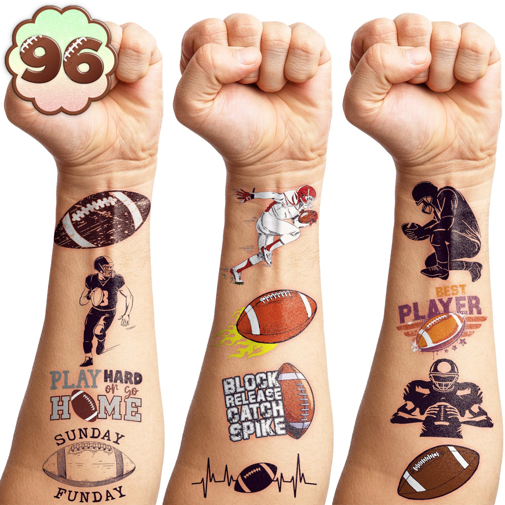Tatuajes temporales fútbol 96pcs – hojas pre-cortadas listas para fiestas