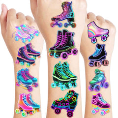 Tatuajes temporales de patines: conjunto de 8 láminas coloridas para fiestas