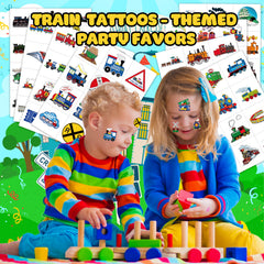 Tatuajes temporales tren vagones y vías para fiestas temáticas.