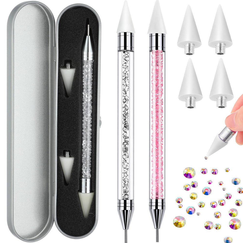 Recogedor de cristales Tatuo con punta doble rosa para colocar gemas con precisión.