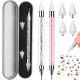 Recogedor de cristales Tatuo con punta doble rosa para colocar gemas con precisión.