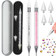 Recogedor de cristales Tatuo con punta doble rosa para colocar gemas con precisión.