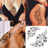 Tazimi rosas negras 3D, tatuaje temporal para mujer, ideal para estilos audaces.