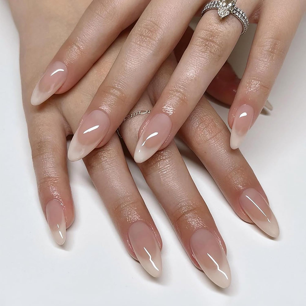 Uñas postizas TBRZTR 24 piezas con punta francesa nude gradiente y brillo