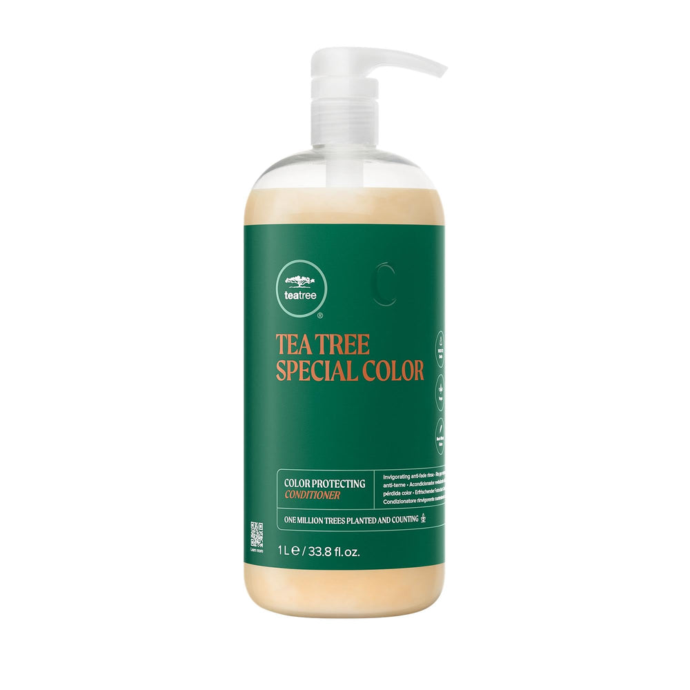 Tea Tree Special Color Conditioner botella con chorro para desenredar el cabello.