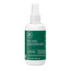 Tea Tree Lavender Mint Spray, botella exhibe acondicionador ligero para cabello seco