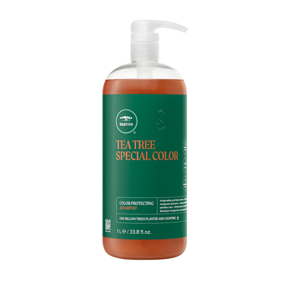 Tea Tree Special Color Shampoo botella, limpieza suave y color protegido.
