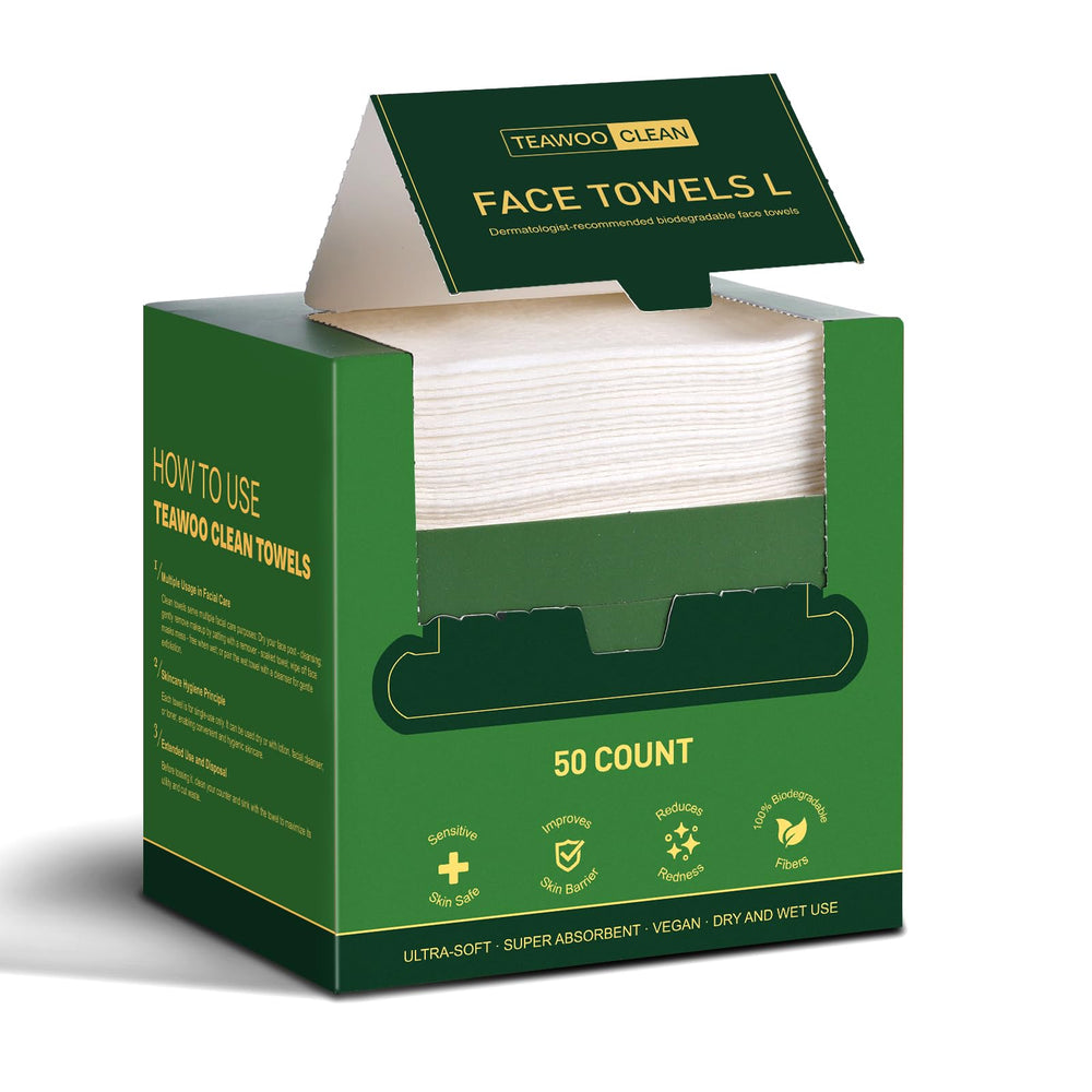 TEAWOO toallas faciales desechables 50 uds, limpieza suave para piel sensible.