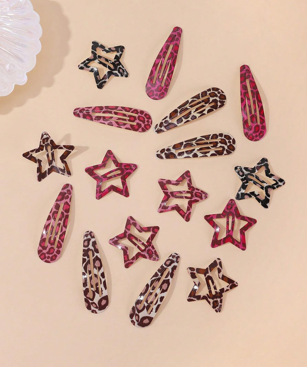 TEBIEKOY clip estrella leopardo rosa: accesorio elegante para fijar mechones