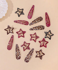 TEBIEKOY clip estrella leopardo rosa: accesorio elegante para fijar mechones