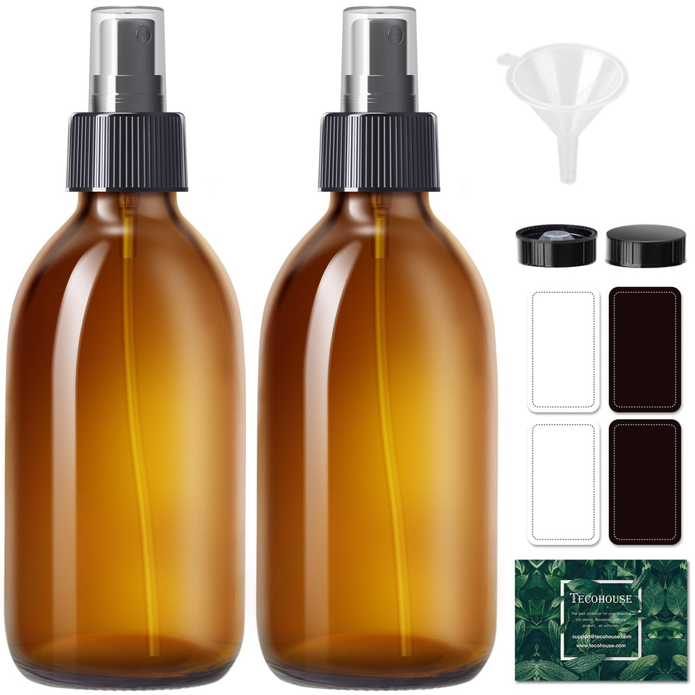 Tecohouse botella de vidrio ámbar con rociador, primer plano de la boquilla duradera para aceites.