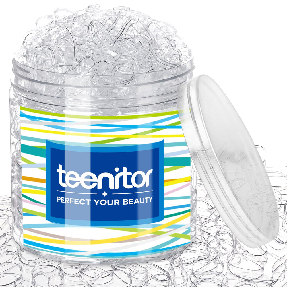 Teenitor coleteros elásticos transparentes: 2000 piezas para peinados variados y duraderos.