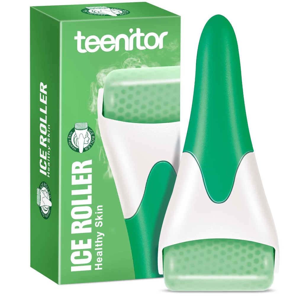 Teenitor rodillo de hielo verde para rostro, frío facial suave para deshinchar ojos.
