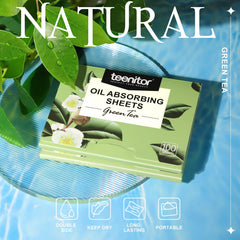 Teenitor hojas absorbentes de aceite anti-brillo té verde 10x7 cm uso cómodo diario.