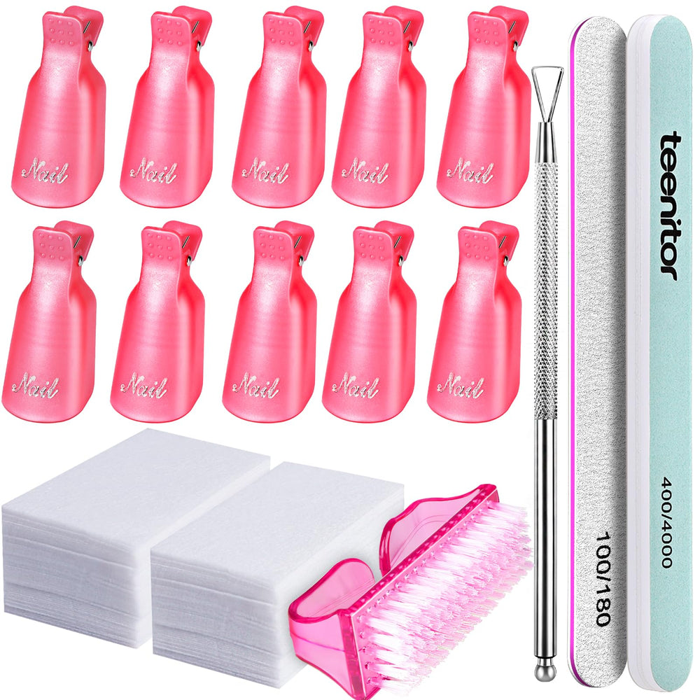 Teenitor kit eliminación gel uñas clips para remojo en casa.