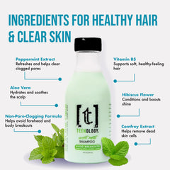 Teenology Teen Shampoo aplicándose en cabello para cabelludo cómodo y cabello saludable.