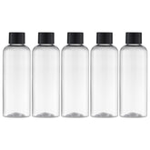 Botellas Tekson de viaje de 100 ml transparentes para cosméticos, visión clara del contenido.