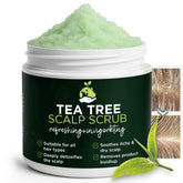 Terramed Just Think Comfort Tea Tree Scalp Scrub tub closeup highlighting exfoliating grains for comfort