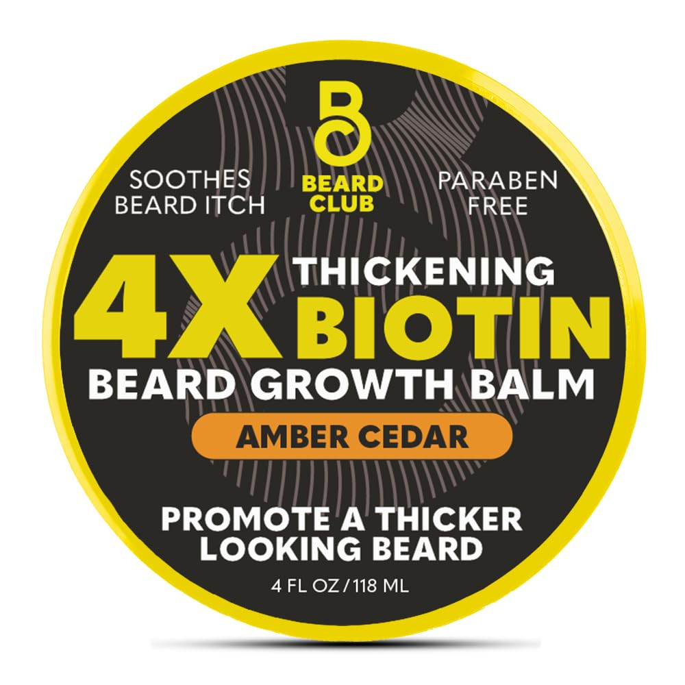 The Beard Club Biotin Beard Balm en botella, envase premium para cuidado diario.