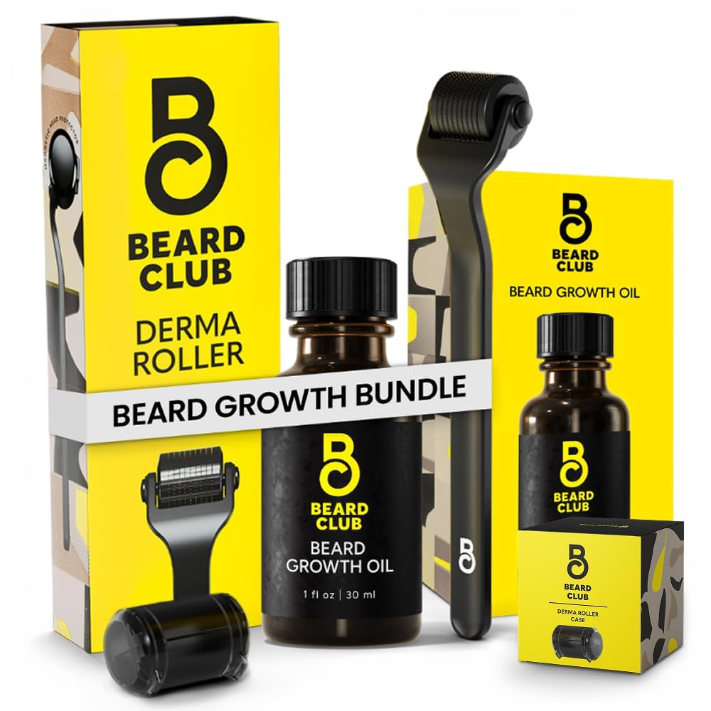 The Beard Club derma roller 540 aiguilles titane pour stimulation de la peau et barbe possible.