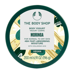 The Body Shop Moringa Body Yogurt en el bote, hidratación rápida para piel suave.