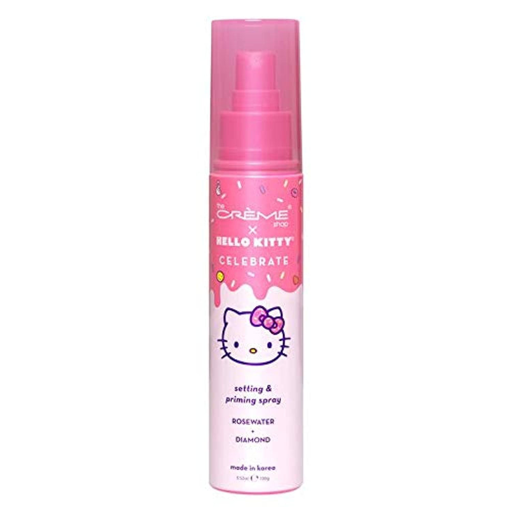 The Crème Shop Hello Kitty: botella spray prebase con rosas y diamantes para fijar el maquillaje