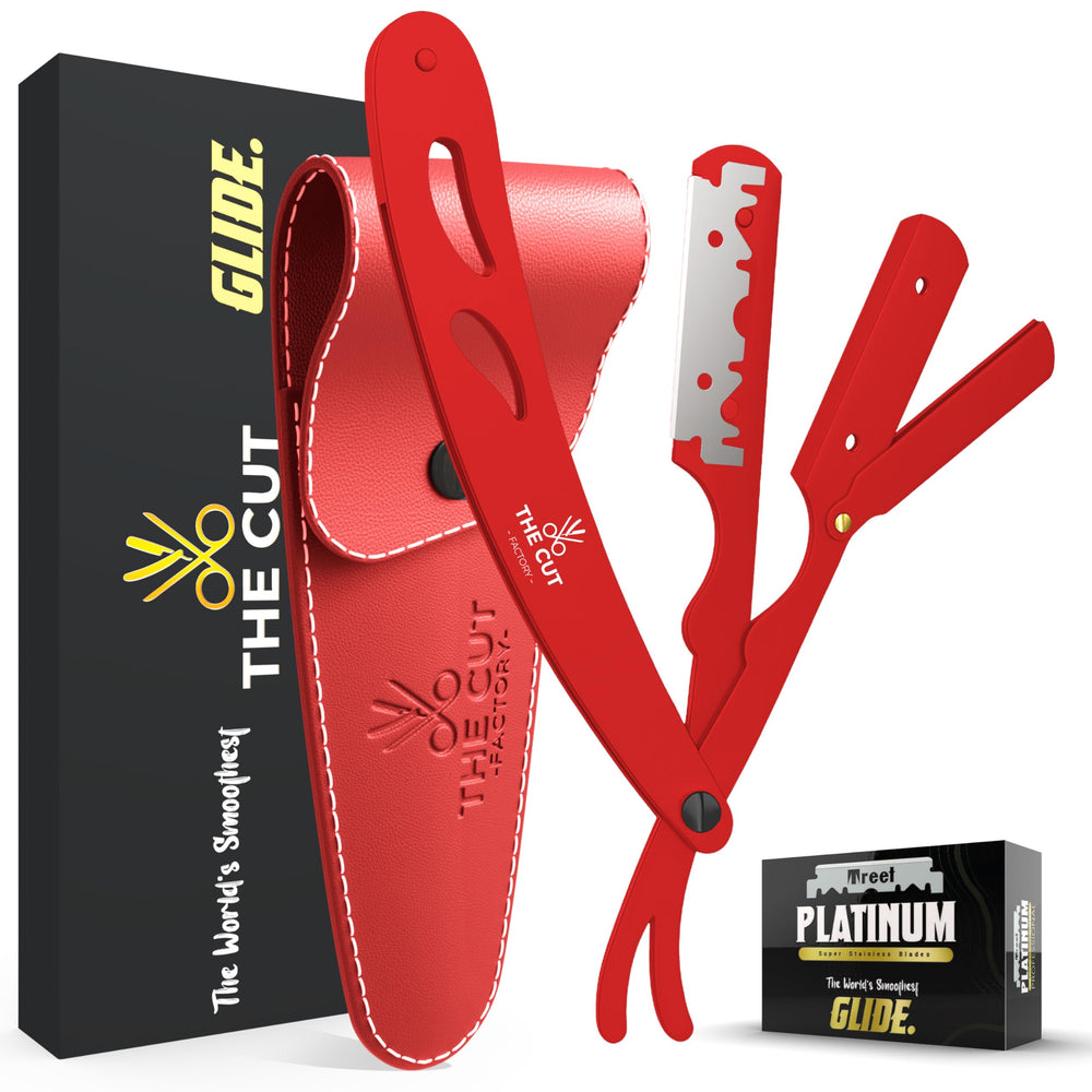 Navaja recta The Cut Factory con mango rojo para afeitado controlado