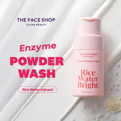The Face Shop Rice Water Bright Enzyme Powder Wash textura polvo enzimático, exfoliación suave.