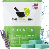 The Herbal Zen Recenter shower steamer packaging, ideal gift presentation