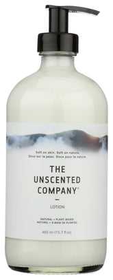 The Unscented Company loción sin fragancia, vista frontal, piel suave lista para usar.