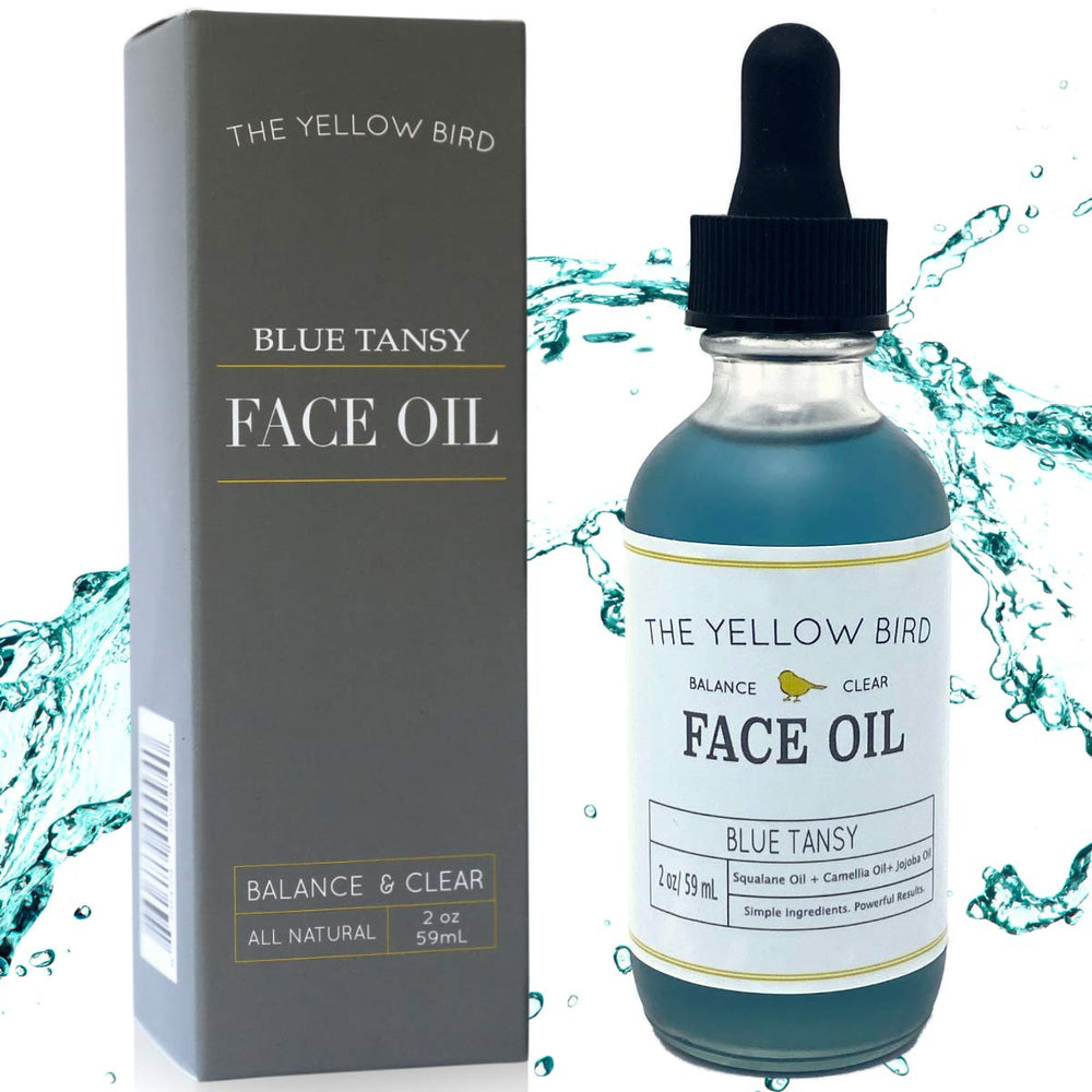 The Yellow Bird Balancing Aceite Facial con Tansy Azul ilumina y equilibra la piel.