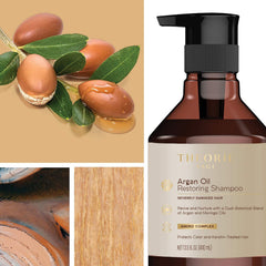 Theorie huile d'argan, mains appliquant le soin, revitalise les longueurs.