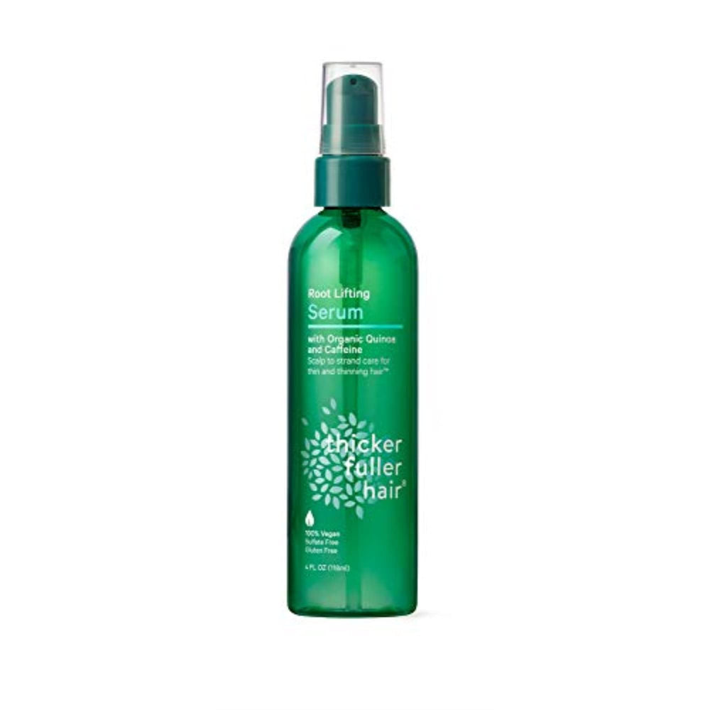 Sérum Thicker Fuller Hair en la botella verde para levantar la raíz