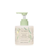 Thymes jabon hidratante para manos en botella de cristal, ideal para baño o cocina.