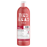 Champú Resurrección Bed Head de TIGI: botella de reparación profunda para cabello dañado y suave al tacto.