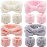 Banda para cabello Tihebax con lazo rosa, suave y absorbente para cuidado facial