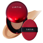 TIRTIR base en cojín rojo en botella, base duradera para un acabado uniforme.