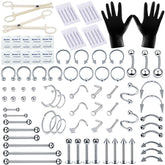 Kit TKKUY 94 piezas para piercing, profesional y seguro para uso clínico o artesanal
