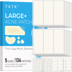 Parches TKTK XL para acné cubriendo áreas grandes, beneficiosos para cobertura rápida.
