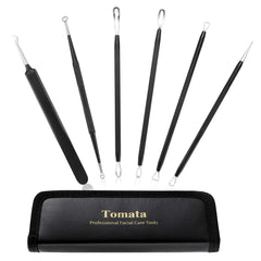 Tomata kit extractores puntos negros 6 piezas en estuche de cuero, para uso doméstico seguro.