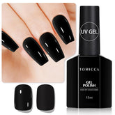 Esmalte gel negro TOMICCA 15 ml ofrece color intenso y duradero para uñas elegantes.