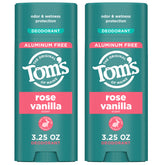 Tom’s of Maine Rose Vanilla desodorante para axilas, protección duradera sin aluminio.
